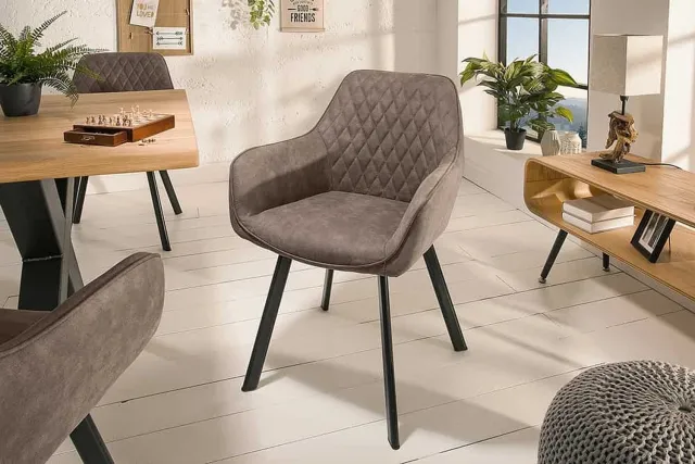 Invicta Interior Retro stoel PALERMO taupe met armleuning en decoratieve stiksels - 39343 Zie omschrijving