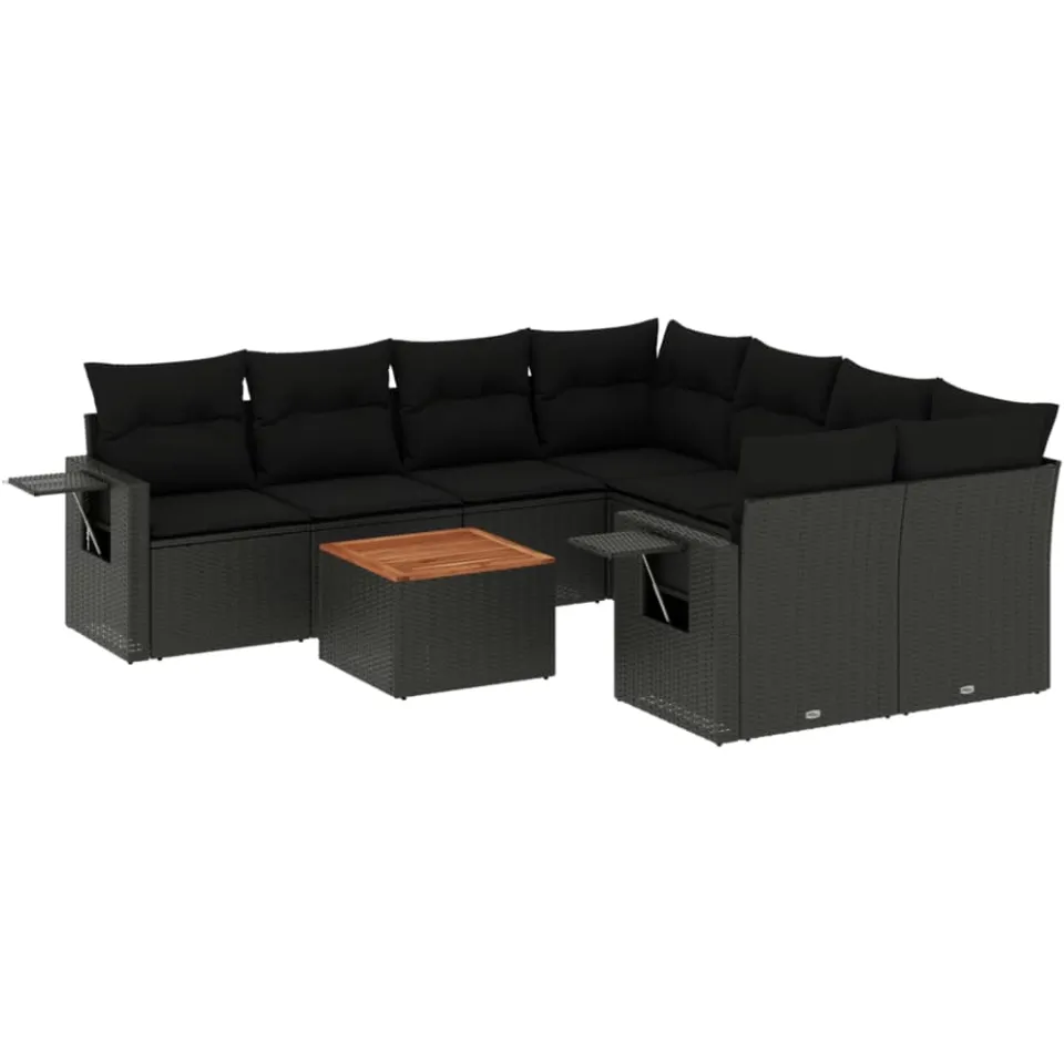 vidaXL 9-delige Loungeset met kussens poly rattan zwart, foto 3