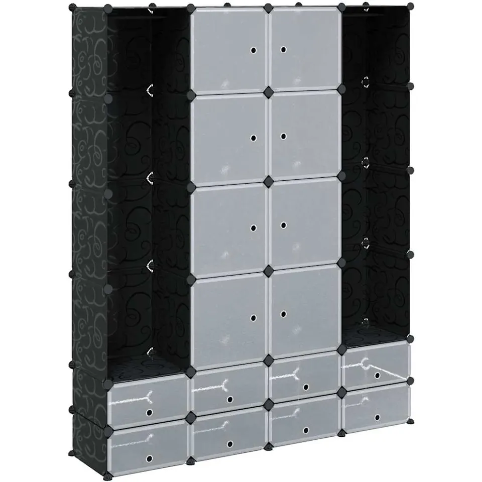 vidaXL Kast modulair met 18 vakken 37x146x180,5 cm zwart en wit, foto 3