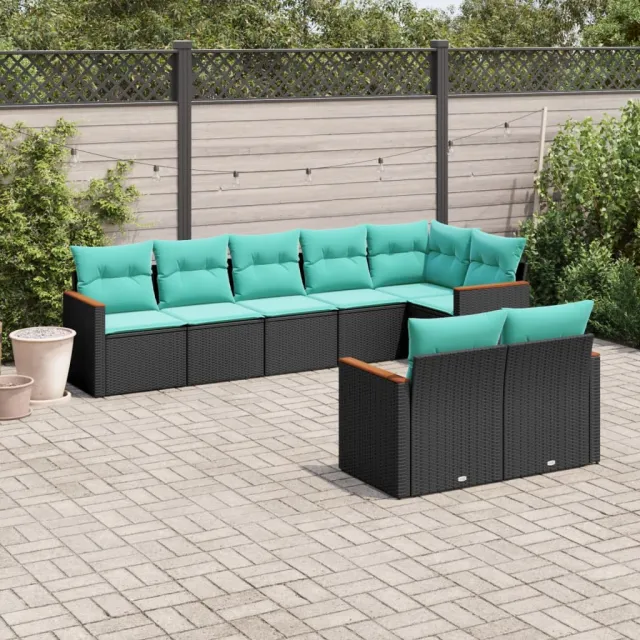 vidaXL 8-delige tuinbankset met kussens, zwart polyrotan, foto 2