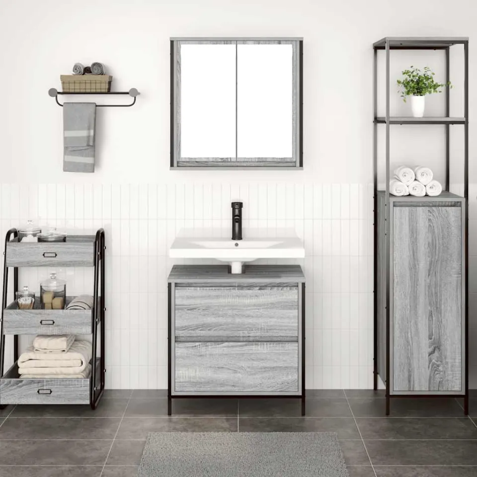vidaXL 2-delige Badkamermeubelset bewerkt hout grijs sonoma eikenkleur, foto 3