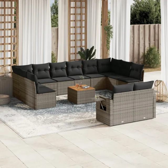 vidaXL 13-delige Loungeset met kussens poly rattan grijs, foto 2