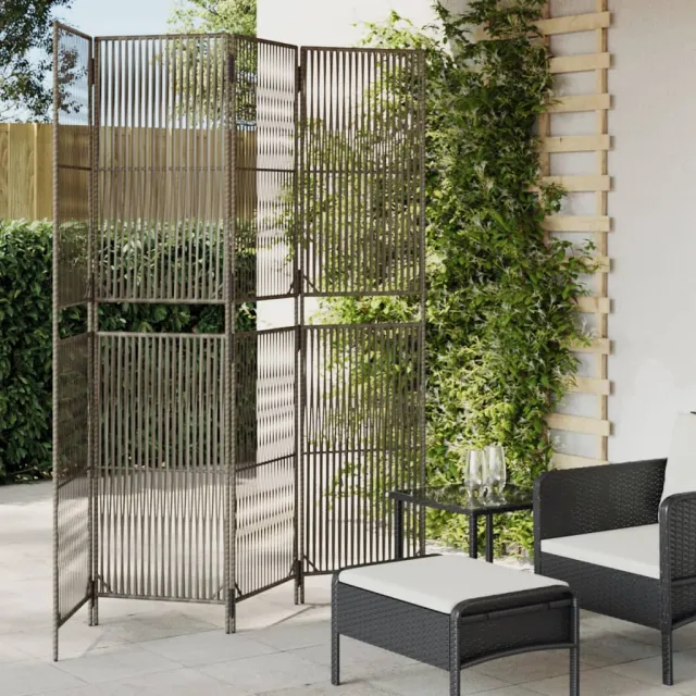 vidaXL Kamerscherm 4 panelen poly rattan grijs, foto 2