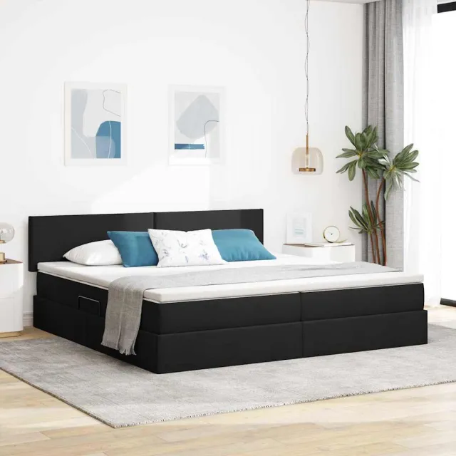 vidaXL LED Opslagbed met Matras Zwart 200 x 200 cm Stof