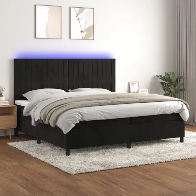 vidaXL Boxspring met matras en LED fluweel zwart 200x200 cm