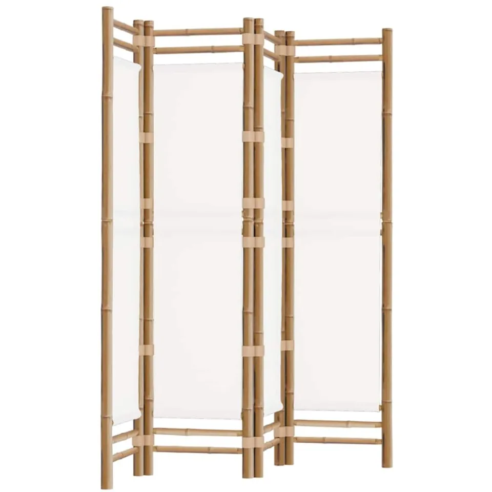 vidaXL Kamerscherm 4-panelen inklapbaar 160 cm bamboe en canvas crème, foto 3