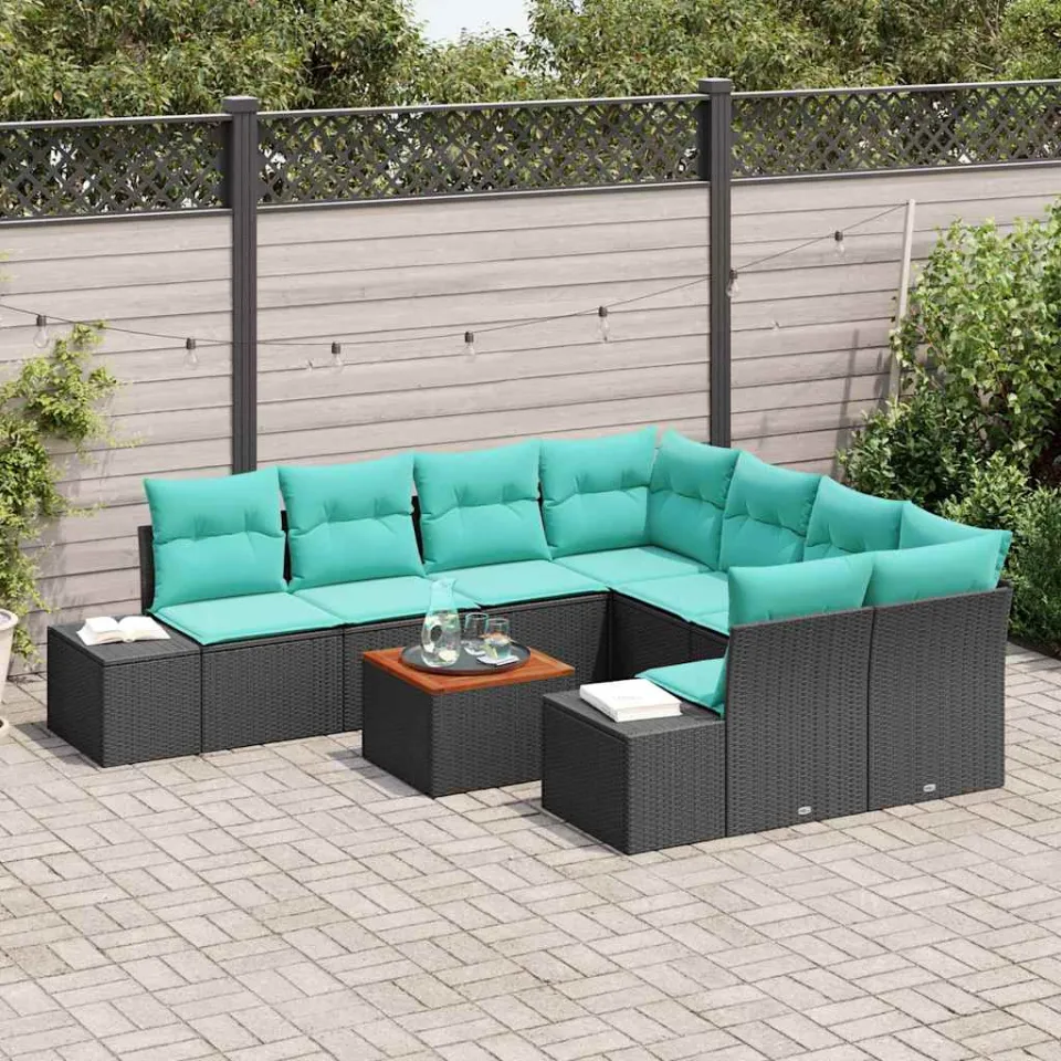 vidaXL Tuinbankenset 9 st Zwart poly rattan