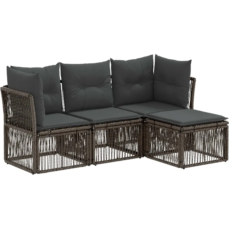 vidaXL Tuinbankenset 4 st 4-zits Grijs poly rattan, foto 3