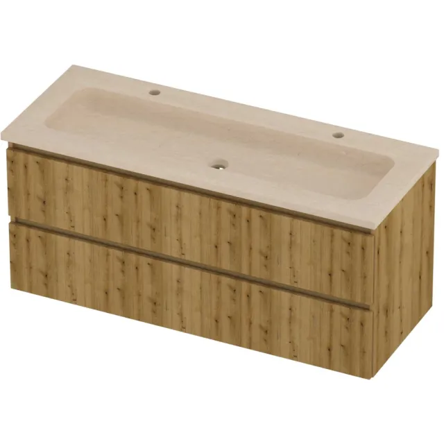 Proline Rollo Badmeubelset Hardsteen Elegant 2 Kraangaten 120x46x54 cm Sand Stone Urban Oak Eiken