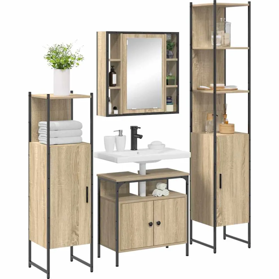 vidaXL Badkamermeubelset 4 st Sonoma Eiken 33 x 33 x 185,5 cm Bruin