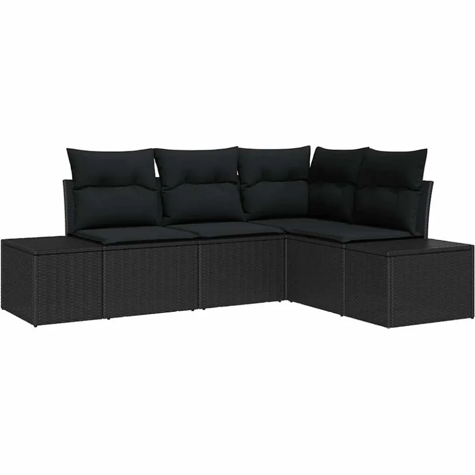 vidaXL Tuinbankenset 4 st Zwart poly rattan