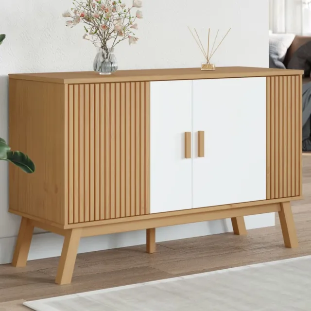 vidaXL Dressoir OLDEN 114x43x73,5 cm massief grenenhout wit en bruin, foto 2