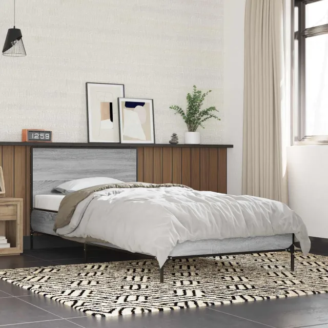 vidaXL Bedframe met Hoofdeinde Grijs Sonoma 80 x 200 cm Bewerkt hout