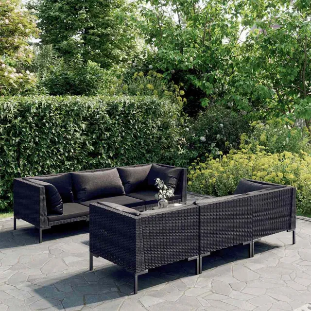 vidaXL 7-delige Loungeset met kussens poly rattan donkergrijs grijs, foto 2