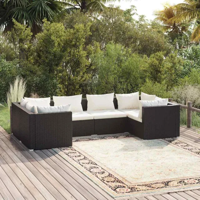 vidaXL 6-delige Loungeset met kussens poly rattan zwart, foto 2
