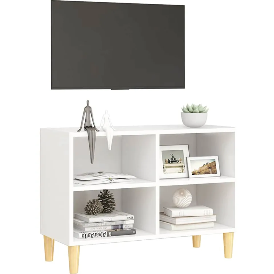 vidaXL Tv-meubel met massief houten poten 69,5x30x50 cm wit