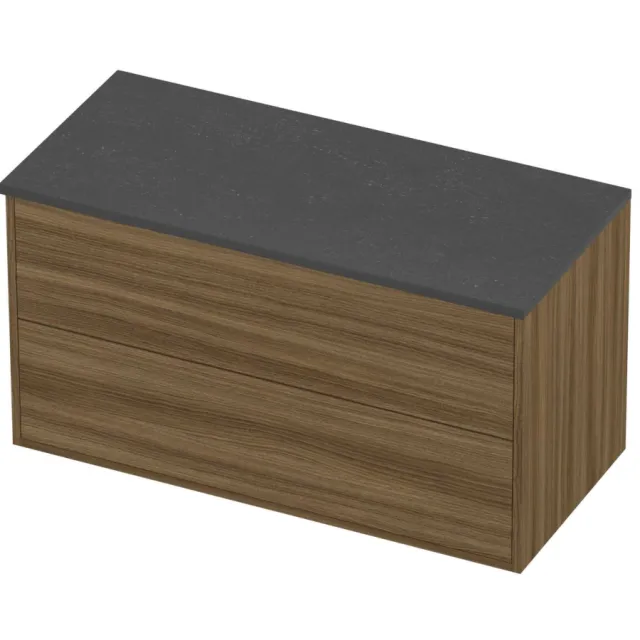 Proline Deck Badmeubelset Hardsteen Voor Grepen Symmetrisch 100x46x54 cm Blue Stone Caramel Walnut Houtlook