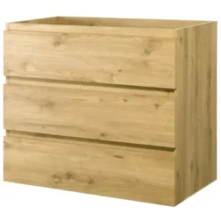 AquaVive - Praxis Eigen Merk Aquazuro Wastafelonderkast Napoli 90cm - Scandinavisch Eiken Gemelamineerd - Met 3 Lades Hout