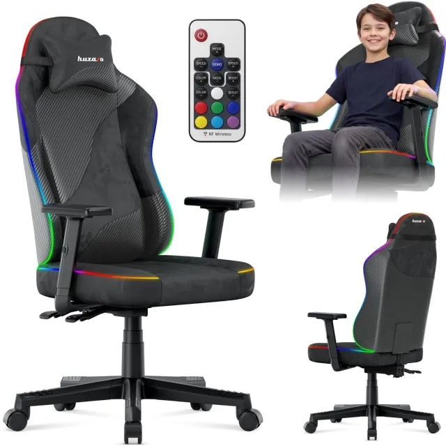 Huzaro Ranger 5.7 - Bureaustoel - met LED-verlichting - Gaming stoel - Zachte veloursafwerking - verstelbare armleuningen - FlexiRest - stille en veilige wieltjes - Zwart/RGB