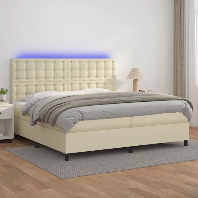 vidaXL Boxspring met matras en LED kunstleer crèmekleurig 200x200 cm