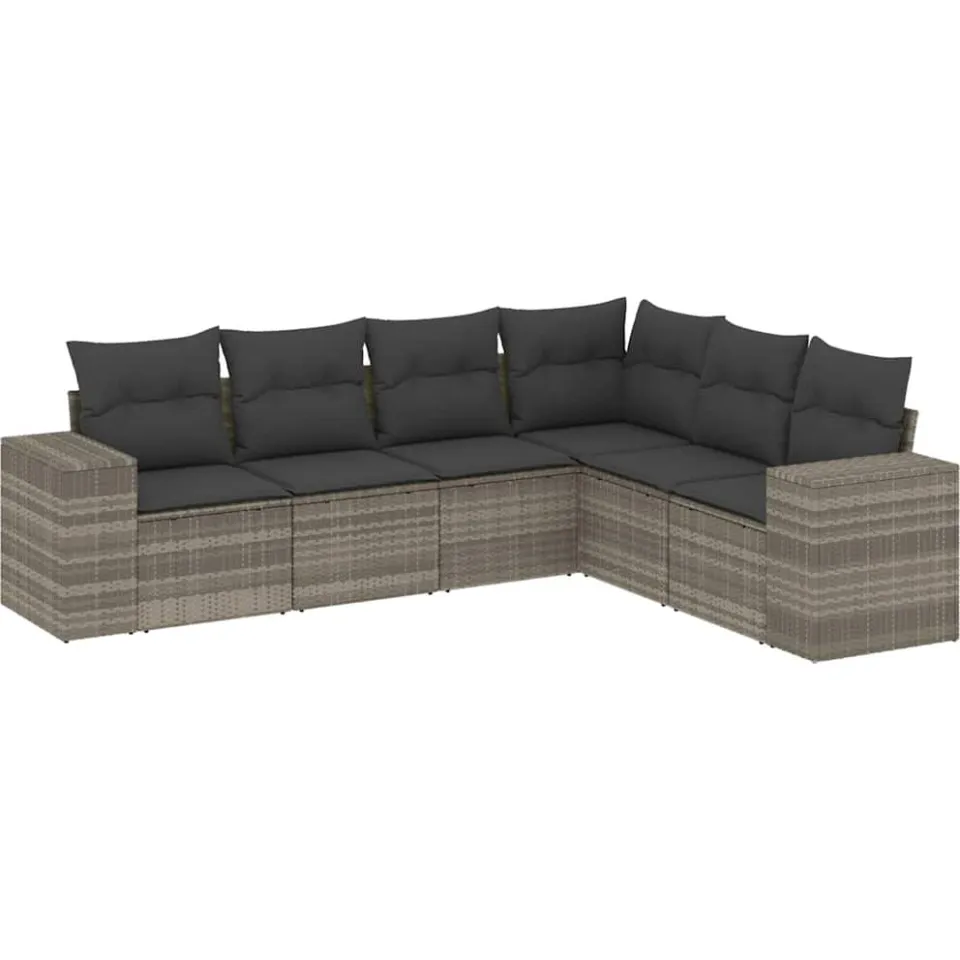 vidaXL 6-delige Loungeset met kussens poly rattan lichtgrijs grijs, foto 3