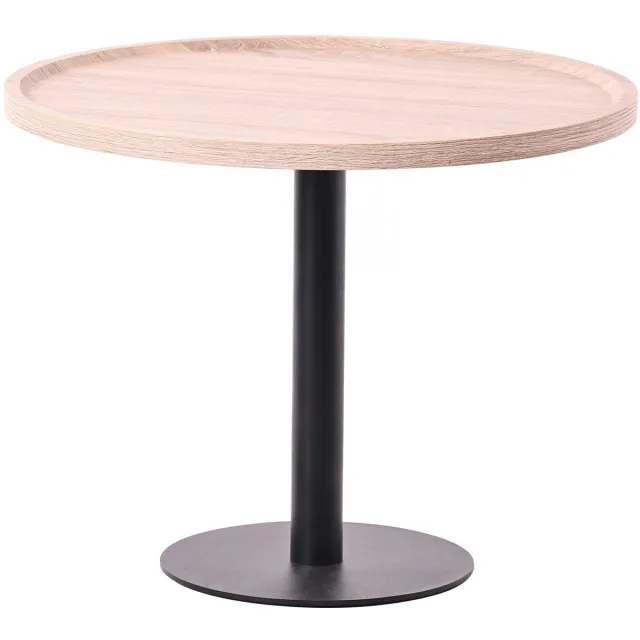 CLP Aspen bijzettafel - rond - salontafel - houten blad - mat zwart metalen onderstel - eik