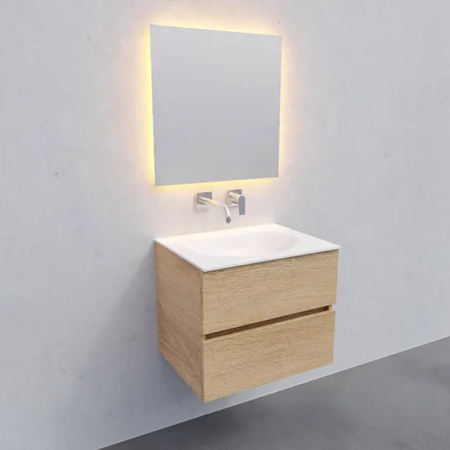 Boss & Wessing Badkamermeubel Solid Surface AQS Stockholm 60x46 cm Wood Washed Oak Boss & Wessing Houtlook