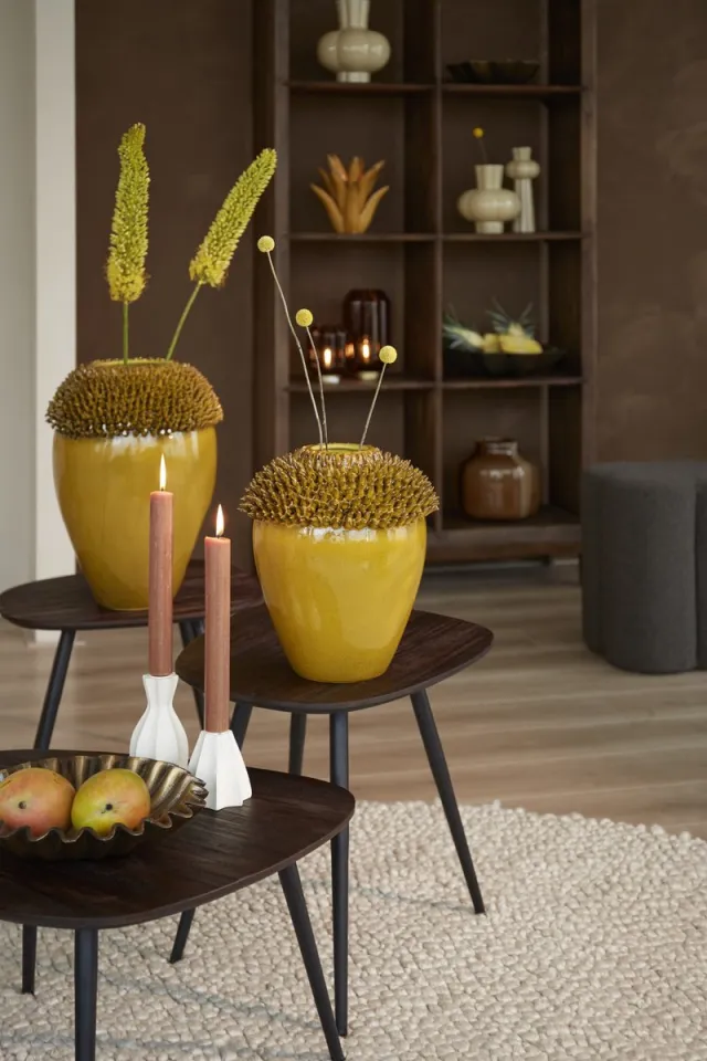 Light & Living Salontafel Viejo Hout en metaal, Set van 3 stuks - Donkerbruin - Organisch