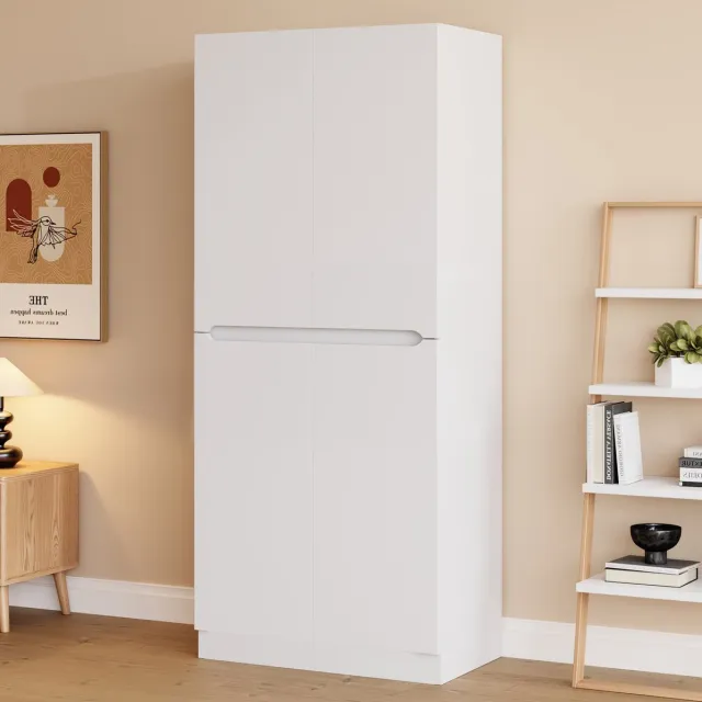 MEUNIQ kledingkast 70 x 40 x 170 cm met dubbele deuren, hanggedeelte, groot opbergvak en zijvakken, witte kast voor slaapkamer met gesloten opbergruimte