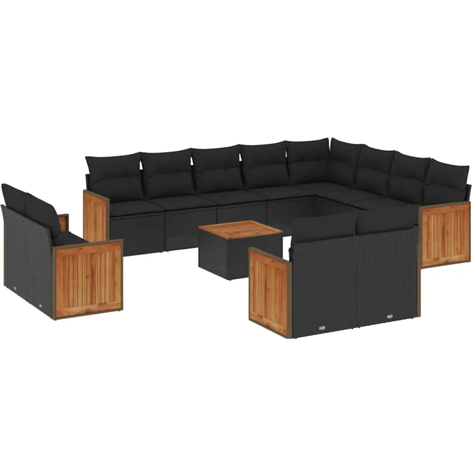 vidaXL 13-delige Loungeset met kussens poly rattan zwart