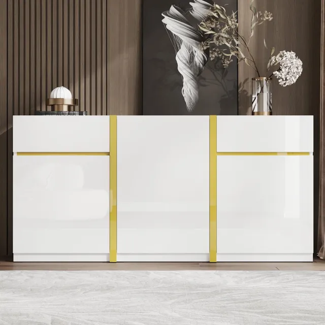 VVBV Dressoir – Buffetkast met 2 Lades – Wit – Voor Woonkamer, Eetkamer en Hal – Modern Design – Minimalistisch Design – met Opbergruimte – Sideboard White