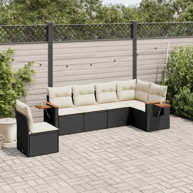 vidaXL 6-delige Loungeset met kussens poly rattan zwart, foto 2