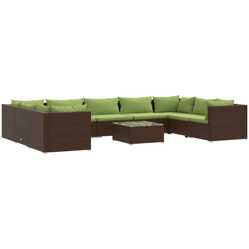 vidaXL 10-delige Loungeset met kussens poly rattan bruin, foto 4