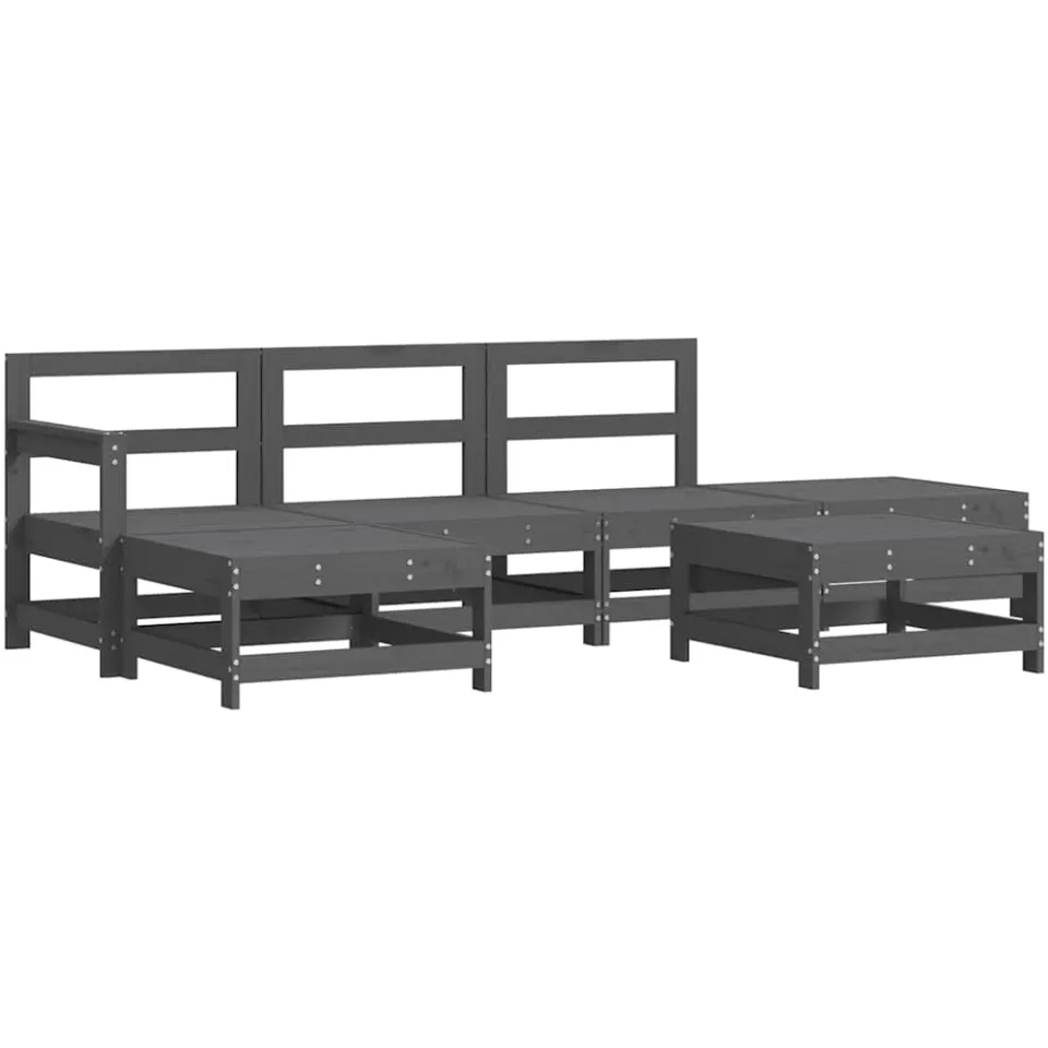 vidaXL 6-delige Loungeset met kussens massief hout grijs
