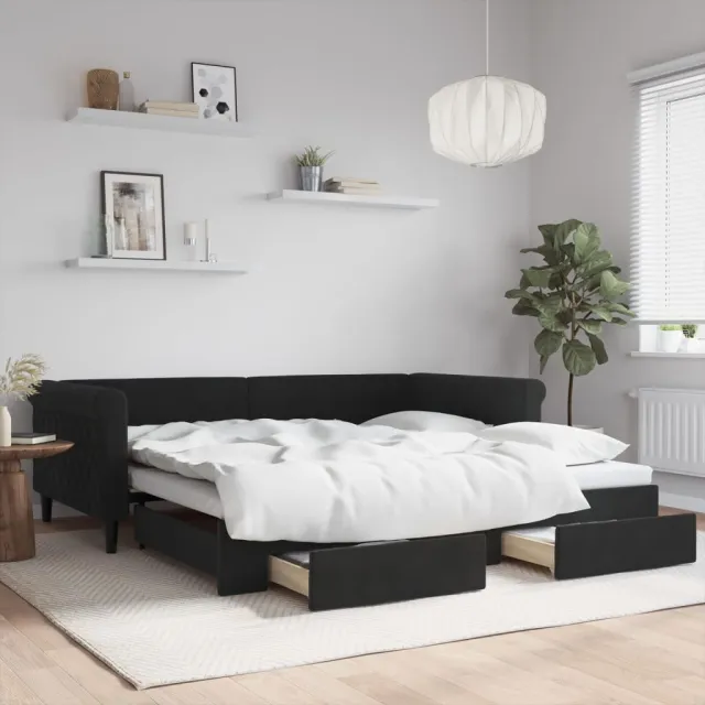 vidaXL Slaapbank met onderschuifbed en lades 100x200 cm fluweel zwart