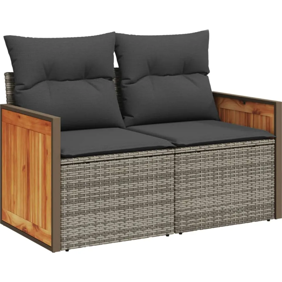 vidaXL 9-delige Loungeset met kussens poly rattan grijs