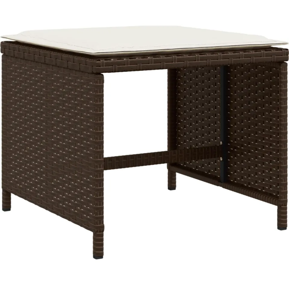 vidaXL Tuinkrukken 4 st met kussens 40x40x35 cm poly rattan bruin