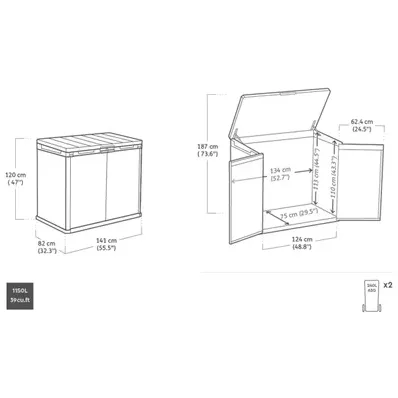Opbergbox Keter Store It Out Ashwood - Kunststof - Bruin - 82x141x120cm - 1150l, foto 2