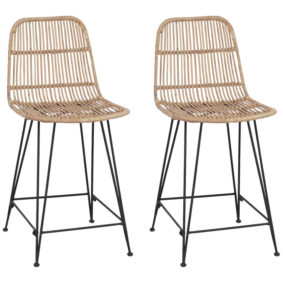 vidaXL Barkruk 2 st Naturel 44 x 54 x 96 cm Rattan en staal Bruin