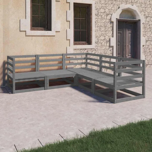 vidaXL 5-delige Loungeset massief grenenhout grijs, foto 2