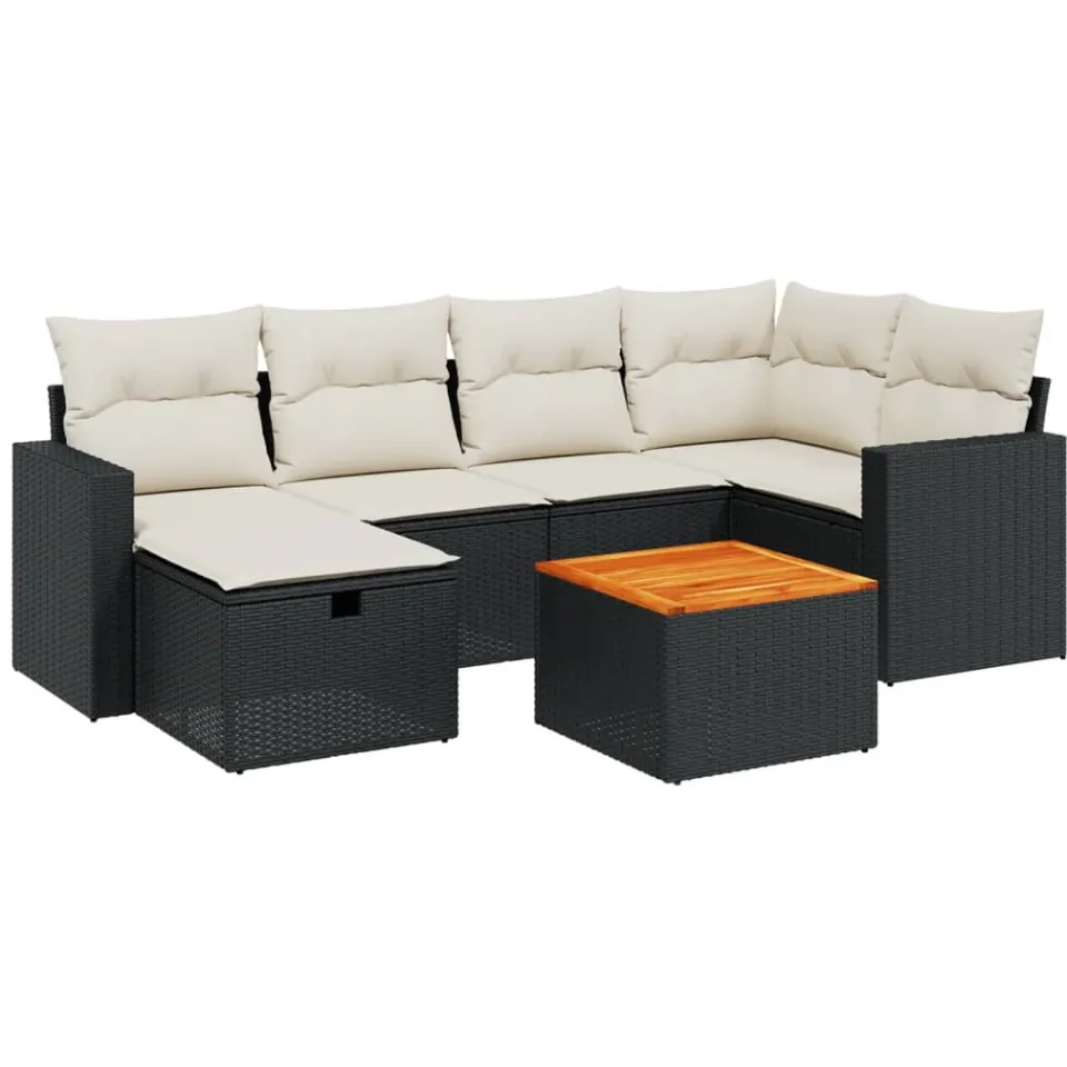 vidaXL 7-delige Loungeset met kussens poly rattan zwart