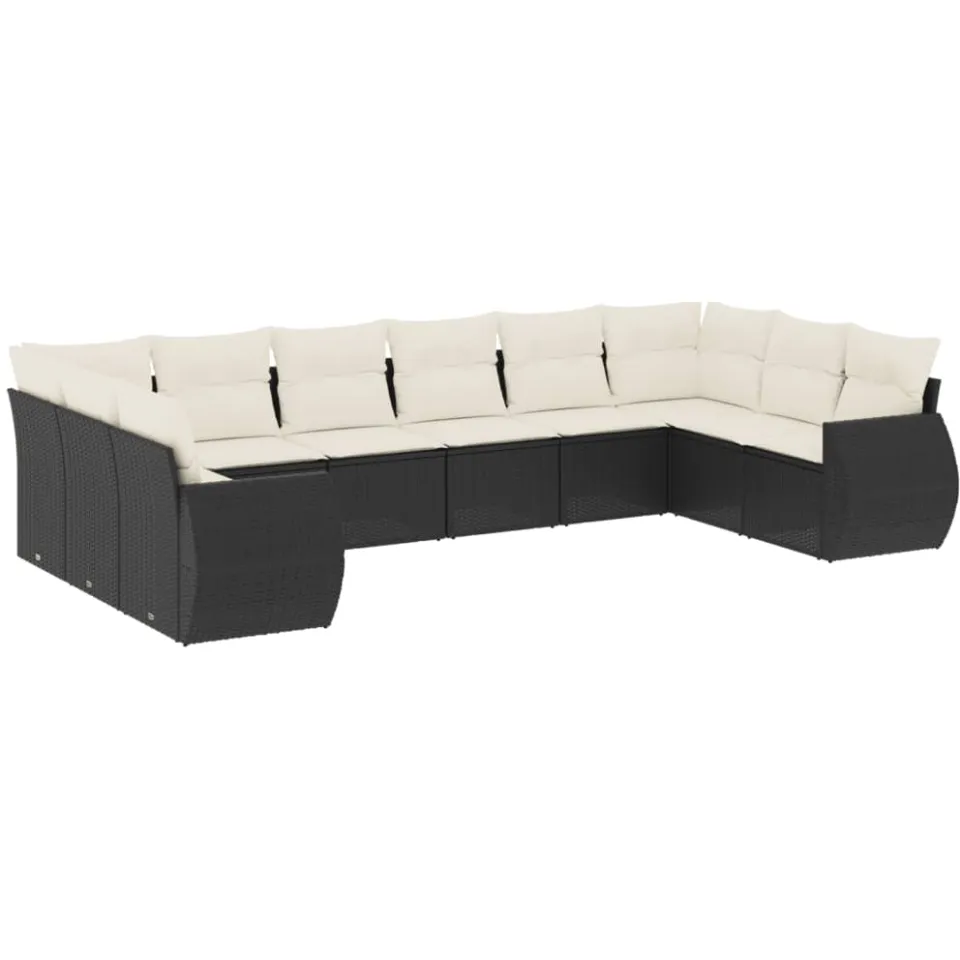 vidaXL 10-delige Loungeset met kussens poly rattan zwart, foto 3