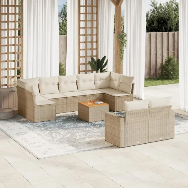 vidaXL 10-delige Loungeset met kussens poly rattan beige, foto 2