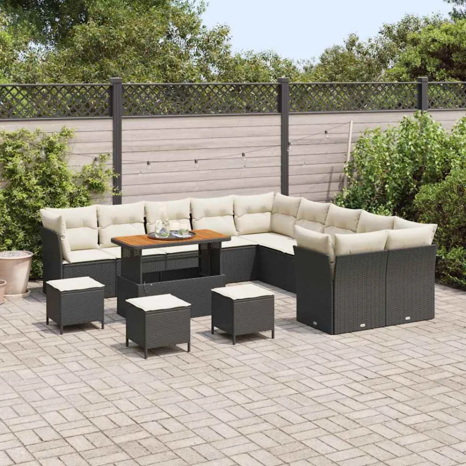 vidaXL Tuinbankenset 14 st Zwart poly rattan