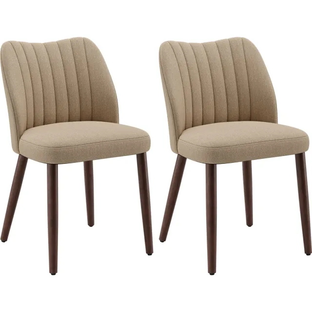 COLAMY Set van 2 eetkamerstoelen van stof - Gewatteerde zitting met dik zitkussen - Antislip dopjes - Moderne keukenstoel met elegant design - Camel kleur
