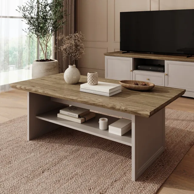 MEUBELLA Kresto - Salontafel - Beige/Eikenpatroon - 125x65x48 cm Beige|Bruin