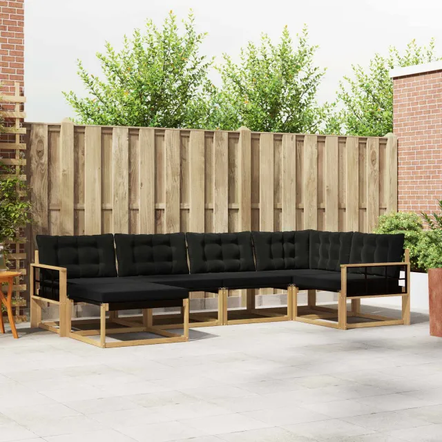 vidaXL Buiten bankenset 6 st Wit en zwart Massief Acaciahout