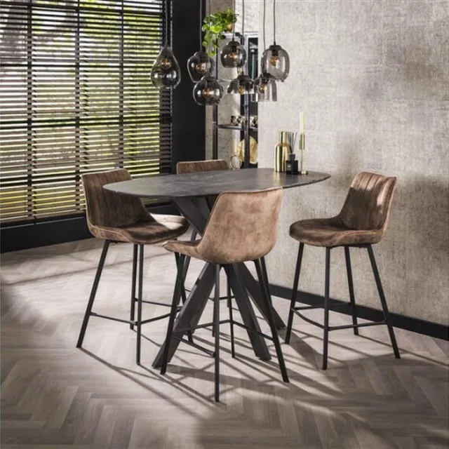 Meubelplaats Bartafel Marquina deens ovaal met spinpoot 140x80 cm - Marmerlook Naturel