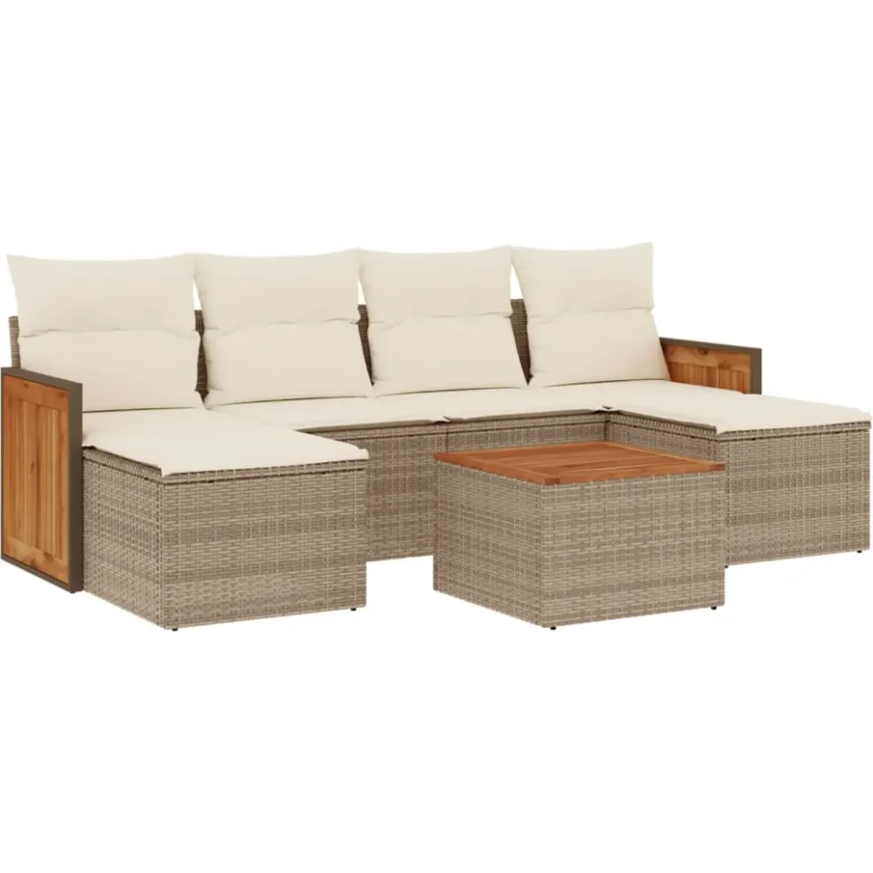 vidaXL 7-delige Loungeset met kussens poly rattan beige