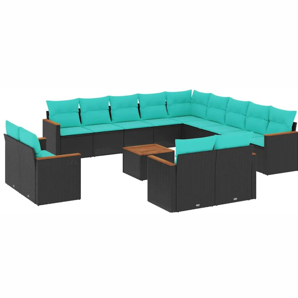 vidaXL 14-delige tuinbankset met kussens van zwart polyrotan, foto 3